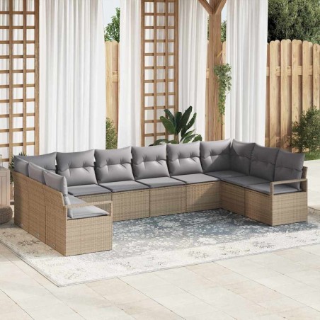 vidaXL Set di divani da giardino 10 pezzi con cuscini in rattan sintetico beige