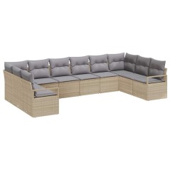 vidaXL Set di divani da giardino 10 pezzi con cuscini in rattan sintetico beige