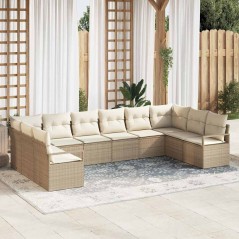 vidaXL Set di divani da giardino da 10 pezzi con cuscini in rattan polipropilene beige