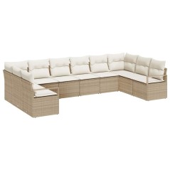vidaXL Set di divani da giardino da 10 pezzi con cuscini in rattan polipropilene beige