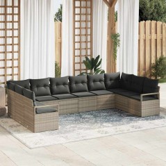 vidaXL Set giardino 10 pezzi con cuscini in rattan modulare grigio chiaro
