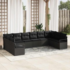 vidaXL Set di divani da giardino vitaXL da 10 pezzi con cuscini neri in rattan sintetico