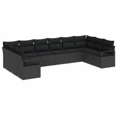 vidaXL Set di divani da giardino vitaXL da 10 pezzi con cuscini neri in rattan sintetico