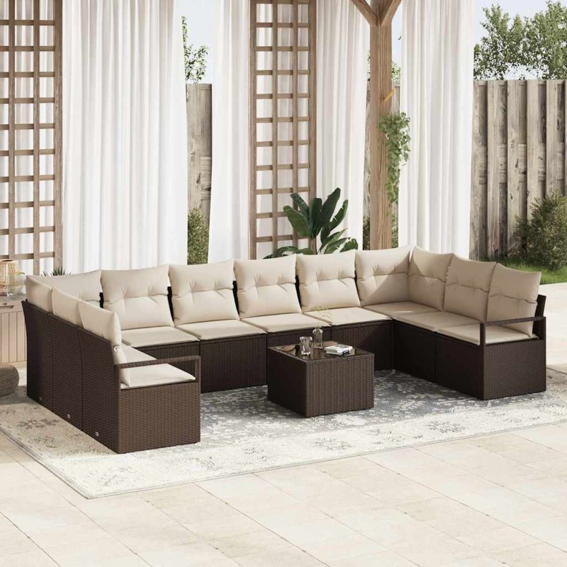 vidaXL Set di divani da giardino da 10 pezzi con cuscini in polirattan grigio