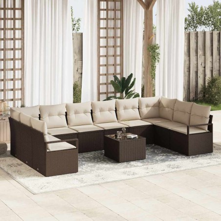 vidaXL Set di divani da giardino da 10 pezzi con cuscini in polirattan grigio