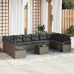vidaXL Set Divano da Giardino da 10 Pezzi con Cuscini Neri in Rattan Sintetico.