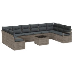 vidaXL Set Divano da Giardino da 10 Pezzi con Cuscini Neri in Rattan Sintetico.