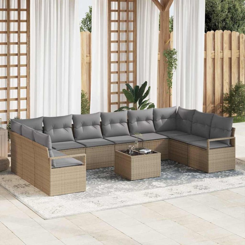 vidaXL Set Divano da Giardino 11 Pezzi con Cuscini in Rattan Sintetico Nero