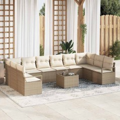 vidaXL Set di divani da giardino da 11 pezzi con cuscini in polyrattan marrone