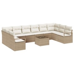 vidaXL Set di divani da giardino da 11 pezzi con cuscini in polyrattan marrone