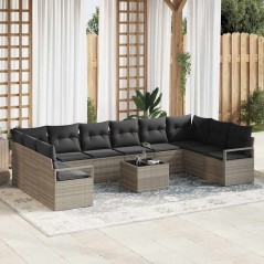 vidaXL Set di Mobili da Giardino 11 Pezzi con Cuscini in Rattan Grigio