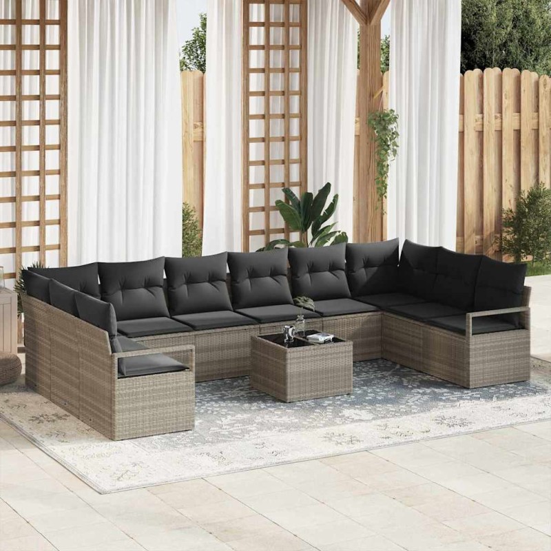 vidaXL Set di Mobili da Giardino 11 Pezzi con Cuscini in Rattan Grigio
