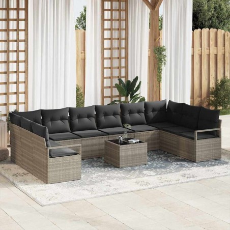 vidaXL Set di Mobili da Giardino 11 Pezzi con Cuscini in Rattan Grigio
