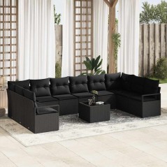 vidaXL Set di Divani da Giardino 11 Pezzi con Cuscini Beige in Rattan Sintetico.