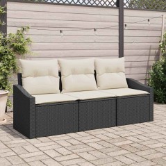 vidaXL Set da giardino 3 pezzi con cuscini in rattan sintetico nero