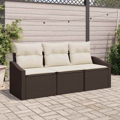vidaXL Set divano da giardino 3 pezzi con cuscini marroni in rattan sintetico