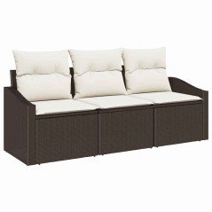 vidaXL Set divano da giardino 3 pezzi con cuscini marroni in rattan sintetico