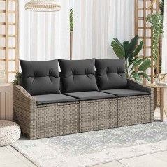 vidaXL Set da giardino in polirattan grigio, 3 pezzi con cuscini