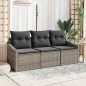 vidaXL Set da giardino in polirattan grigio, 3 pezzi con cuscini