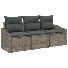 vidaXL Set da giardino in polirattan grigio, 3 pezzi con cuscini