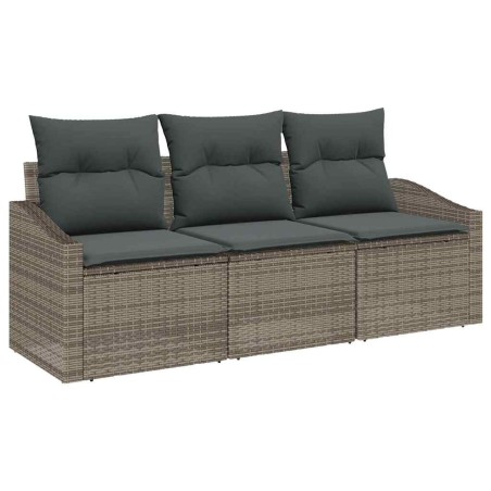 vidaXL Set da giardino in polirattan grigio, 3 pezzi con cuscini