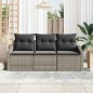 vidaXL Set da giardino in polirattan grigio, 3 pezzi con cuscini