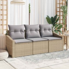 vidaXL Set da divano da giardino 3 pezzi con cuscini beige in rattan sintetico