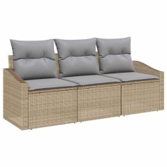 vidaXL Set da divano da giardino 3 pezzi con cuscini beige in rattan sintetico