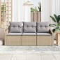 vidaXL Set da divano da giardino 3 pezzi con cuscini beige in rattan sintetico