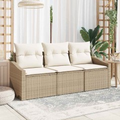 vidaXL Set da giardino 3 pezzi con cuscini beige in rattan sintetico