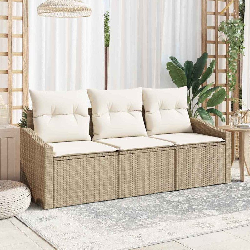 vidaXL Set da giardino 3 pezzi con cuscini beige in rattan sintetico