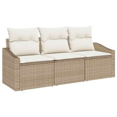 vidaXL Set da giardino 3 pezzi con cuscini beige in rattan sintetico