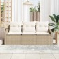 vidaXL Set da giardino 3 pezzi con cuscini beige in rattan sintetico