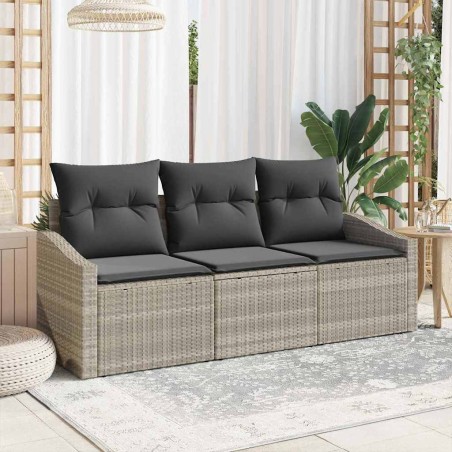 vidaXL Set Giardino 3 Pezzi con Cuscini Grigio Chiaro in Polyrattan