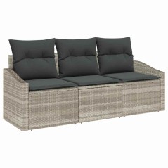 vidaXL Set Giardino 3 Pezzi con Cuscini Grigio Chiaro in Polyrattan