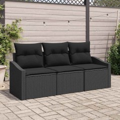 vidaXL Set divano da giardino 3 pezzi con cuscini vitaXL in rattan sintetico nero