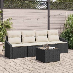 vidaXL Set Divano da Giardino 5 Pezzi con Cuscini Neri in Rattan Sintetico