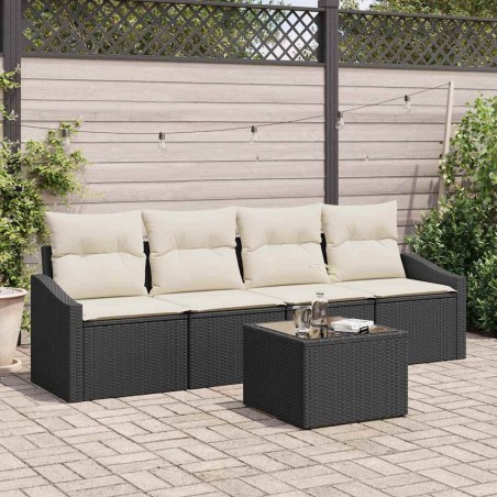 vidaXL Set Divano da Giardino 5 Pezzi con Cuscini Neri in Rattan Sintetico