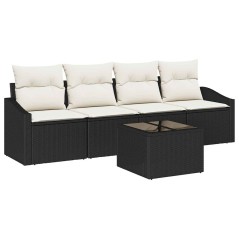 vidaXL Set Divano da Giardino 5 Pezzi con Cuscini Neri in Rattan Sintetico