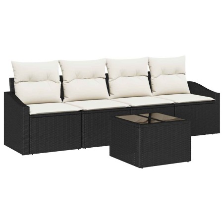 vidaXL Set Divano da Giardino 5 Pezzi con Cuscini Neri in Rattan Sintetico