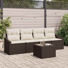 vidaXL Set Divano da Giardino a 5 pezzi con Cuscini Marrone Polirattan