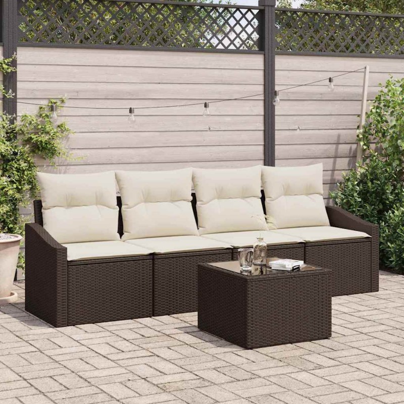 vidaXL Set Divano da Giardino a 5 pezzi con Cuscini Marrone Polirattan