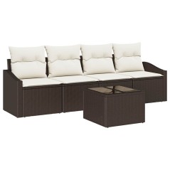 vidaXL Set Divano da Giardino a 5 pezzi con Cuscini Marrone Polirattan