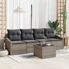 vidaXL Set Divano da Giardino da 5 Pezzi con Cuscini Grigi in Rattan Polietilene