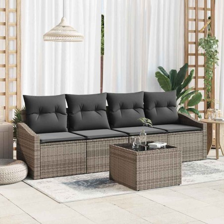 vidaXL Set Divano da Giardino da 5 Pezzi con Cuscini Grigi in Rattan Polietilene