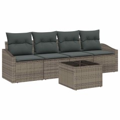 vidaXL Set Divano da Giardino da 5 Pezzi con Cuscini Grigi in Rattan Polietilene