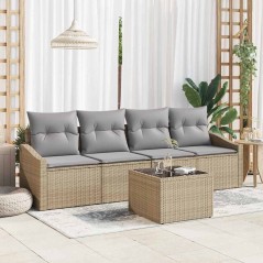vidaXL Set Divano da Giardino 5 Pezzi con Cuscini Beige in Polyrattan