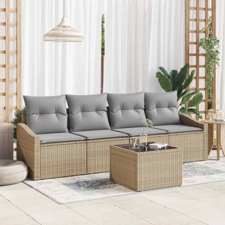 vidaXL Set Divano da Giardino 5 Pezzi con Cuscini Beige in Polyrattan