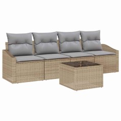 vidaXL Set Divano da Giardino 5 Pezzi con Cuscini Beige in Polyrattan
