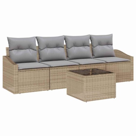 vidaXL Set Divano da Giardino 5 Pezzi con Cuscini Beige in Polyrattan